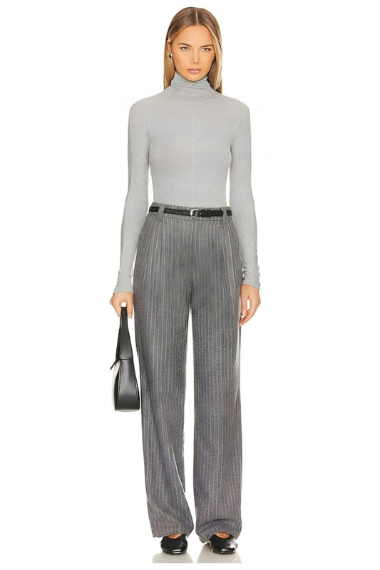 Opaque Silk Jersey Turtleneck Blouse - Grey
