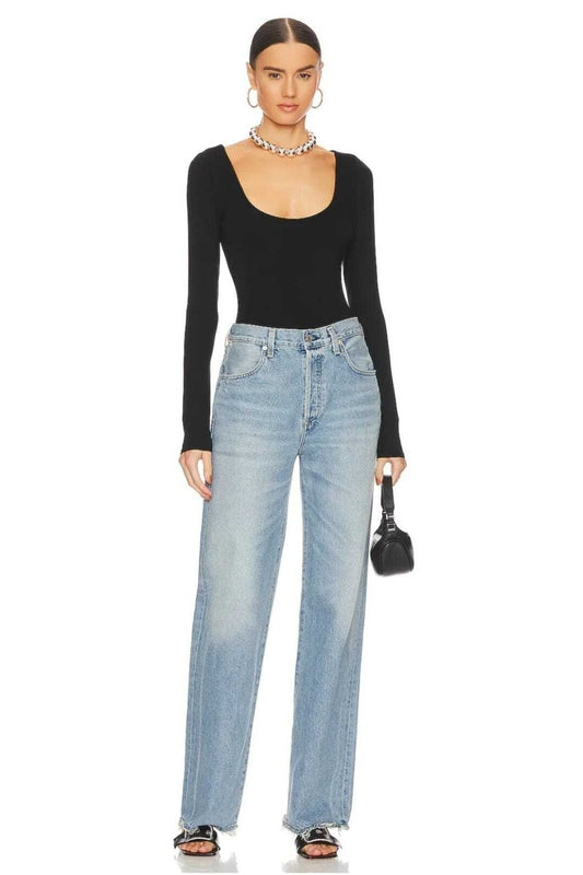 Oval Neck Bodysuit - Black