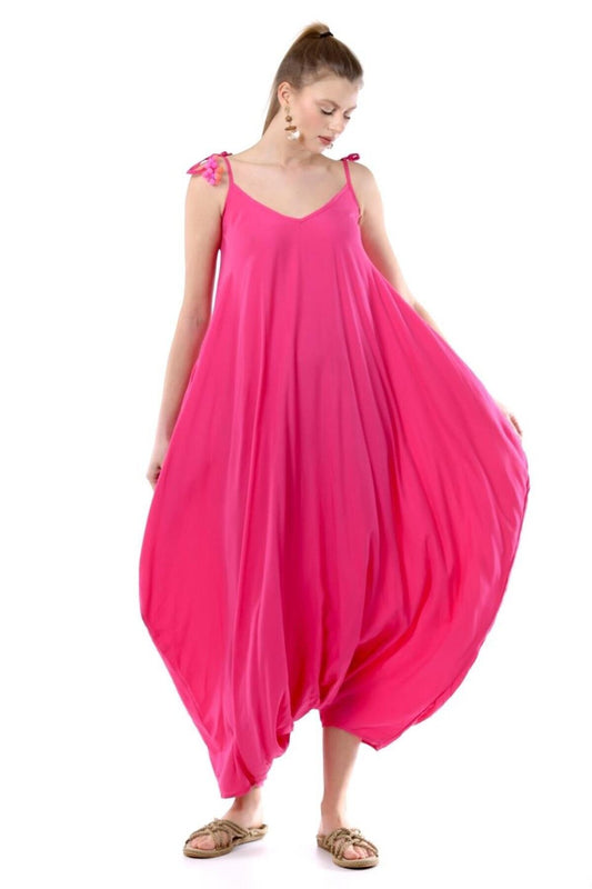 Oversize Eyes Adjustable Strappy Jumpsuit - Fuchsia