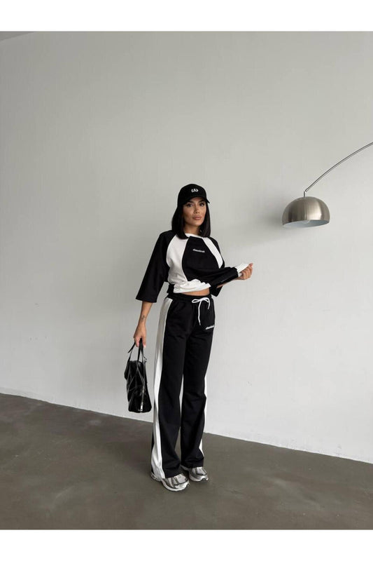 Oversize Lettering Detail Tracksuit Set - Black