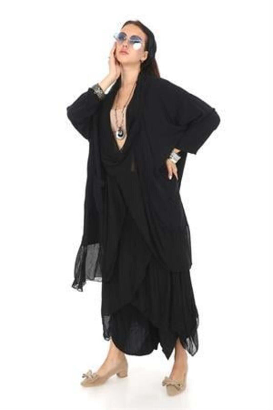 Oversize Plus Size Italian Silk Detail Blouse - Black