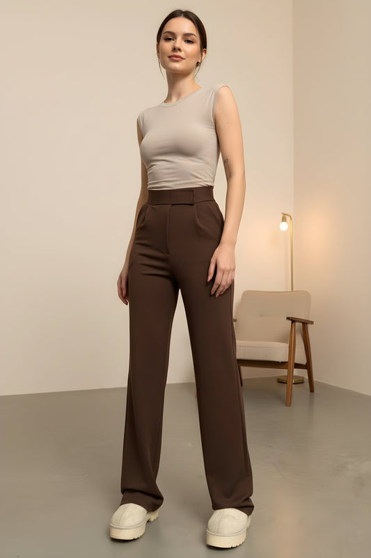Palazzo Jacquard Velcro Detail Pants - Brown