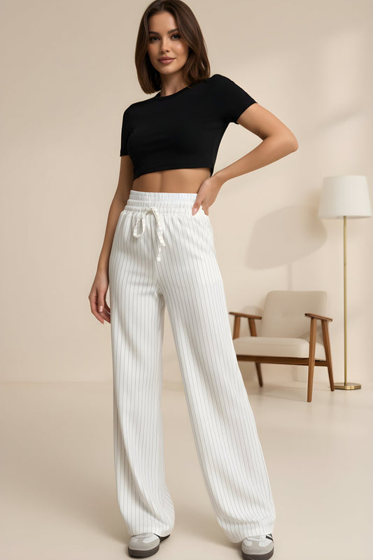 Palazzo Lace-up Trimmed Pants - White