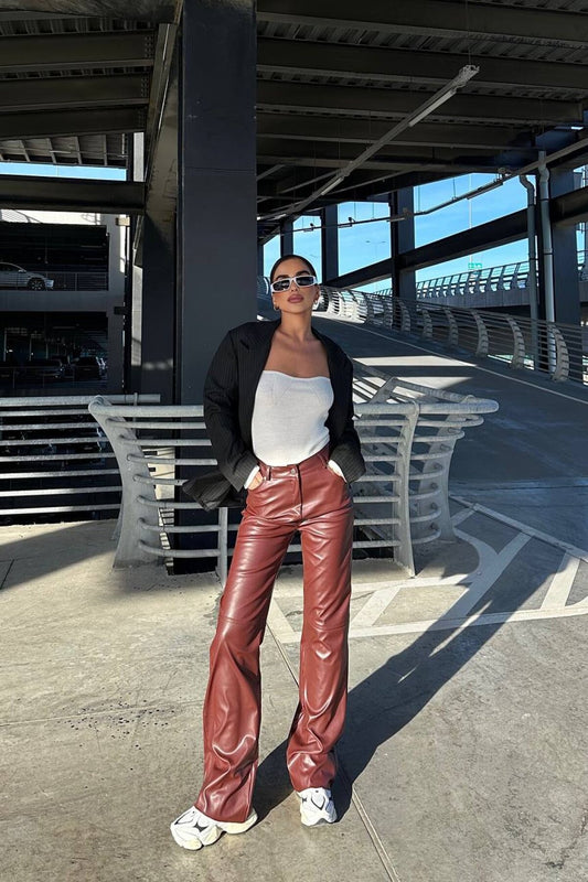 Palazzo Leather Design Pants - Terracotta