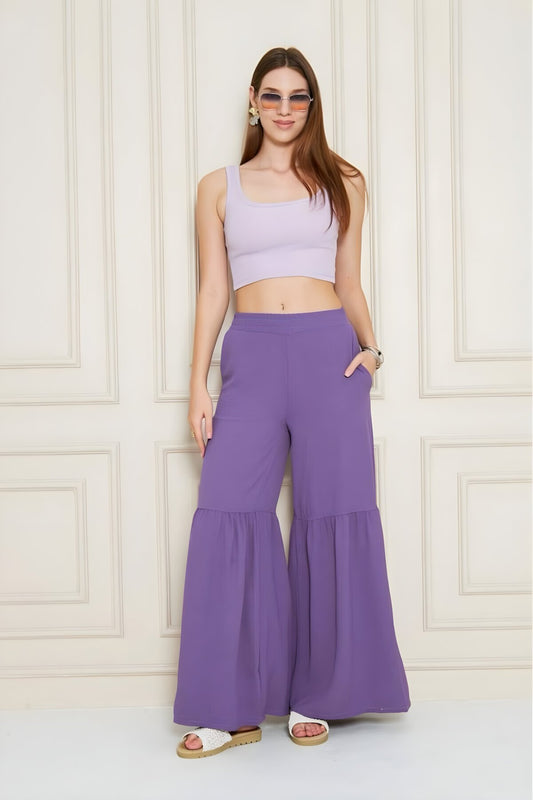 Relaxed Fit Aerobin Elastic Waist Gathered Pants - Purple