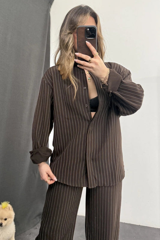 Relaxed Striped Two-Piece Set - Brown