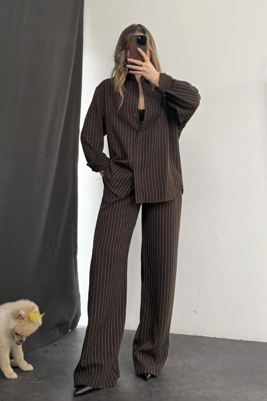 Relaxed Striped Two-Piece Set - Brown