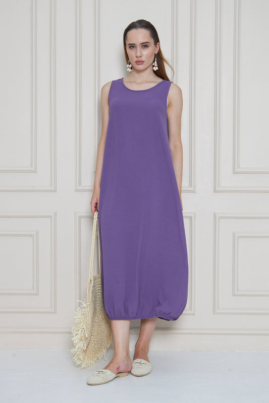 Relaxed Summer Midi Airobin Dress with Elasticated Skirt - Lilac