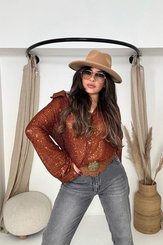 Sequin Shirt - Tan