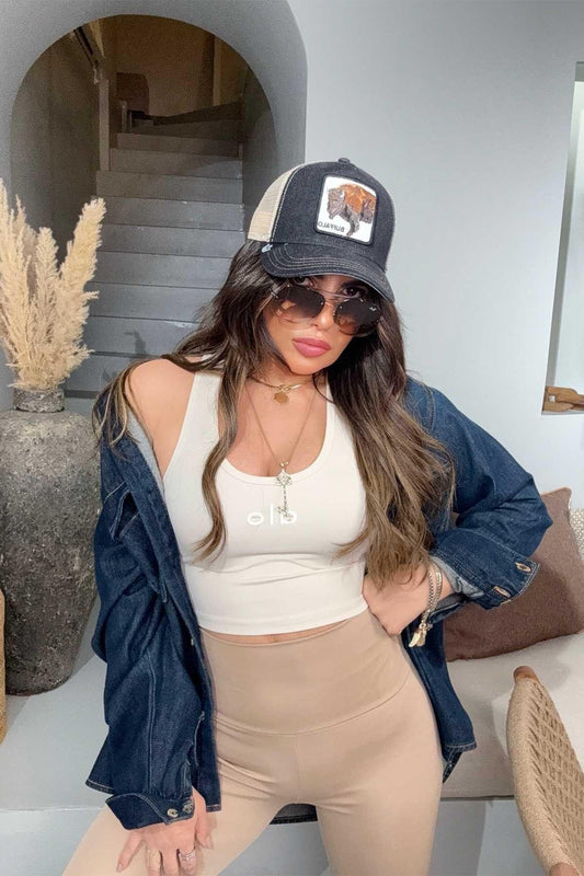 Silicone Print Swimsuit Crop Top - Cream