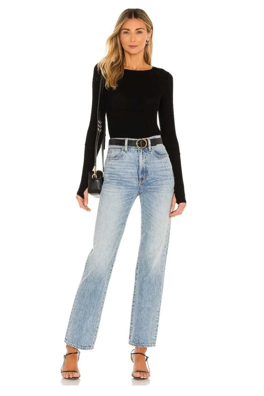 Silk Jersey Crew Neck Thumb Hole Blouse - Black