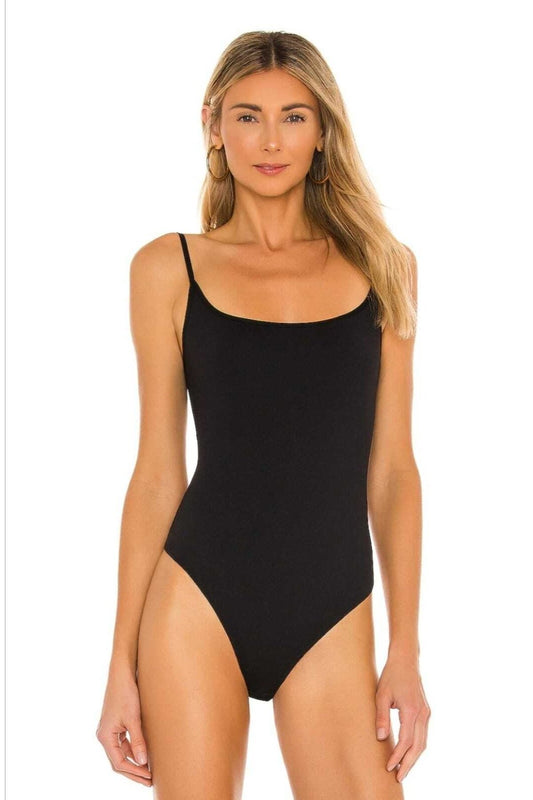 Silk Jersey Criss-Cross Strap Open Back Bodysuit - Black