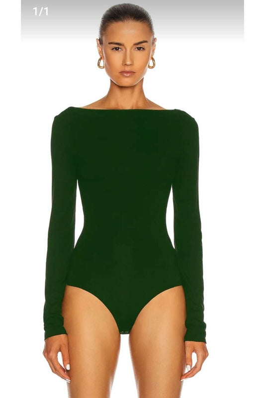 Silk Jersey Double Layered Bodysuit - Emerald Green