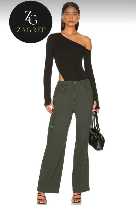 Silk Jersey Non-Sheer Thumb-hole Shoulder Detail Bodysuit - Black