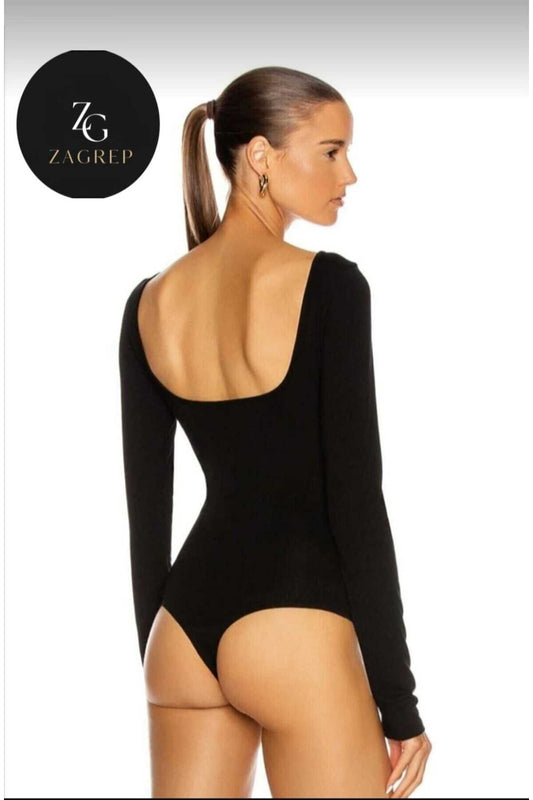 Silk Jersey Open-Back Bodysuit - Black