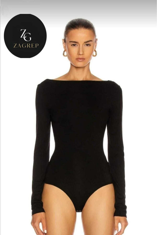 Silk Jersey Open-Back Bodysuit - Black