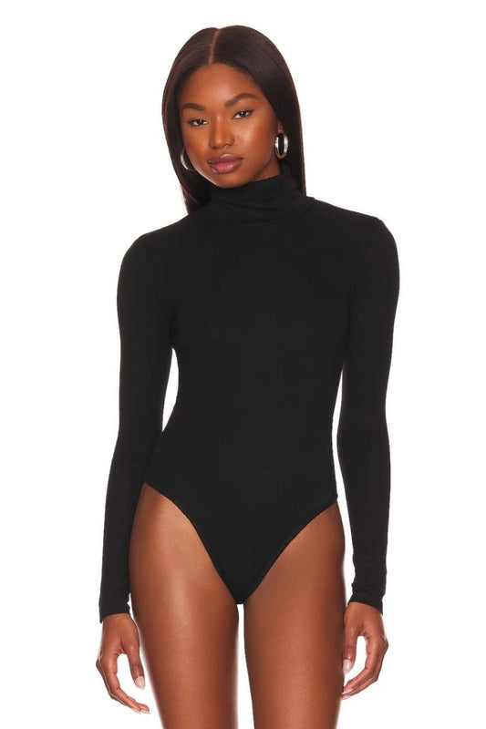Silk Jersey Turtleneck Bodysuit - Black