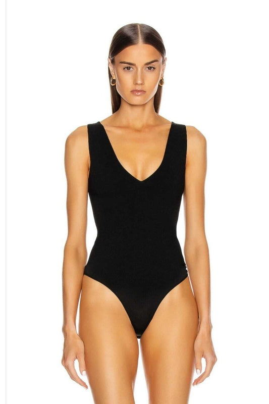 Silk Jersey V-Neck Bodysuit - Black