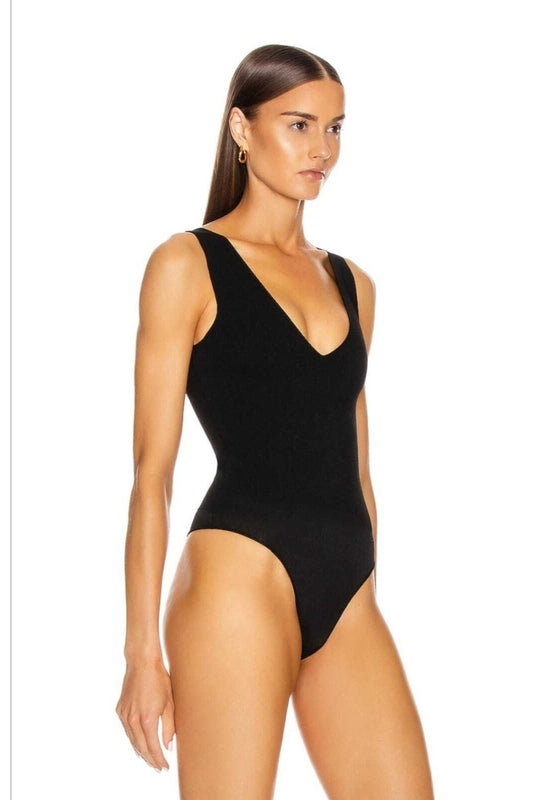 Silk Jersey V-Neck Bodysuit - Black