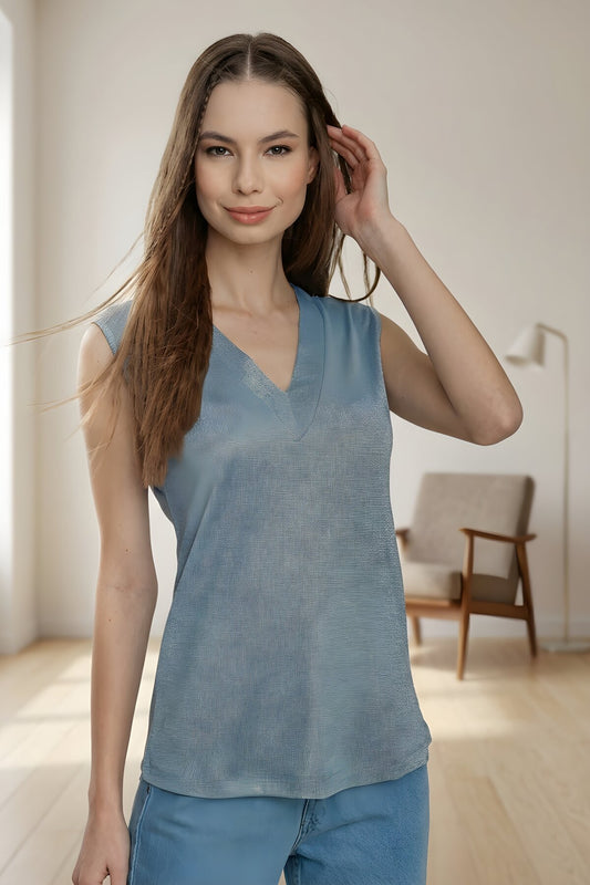 Sleeveless Soft Textured Blouse - Grey