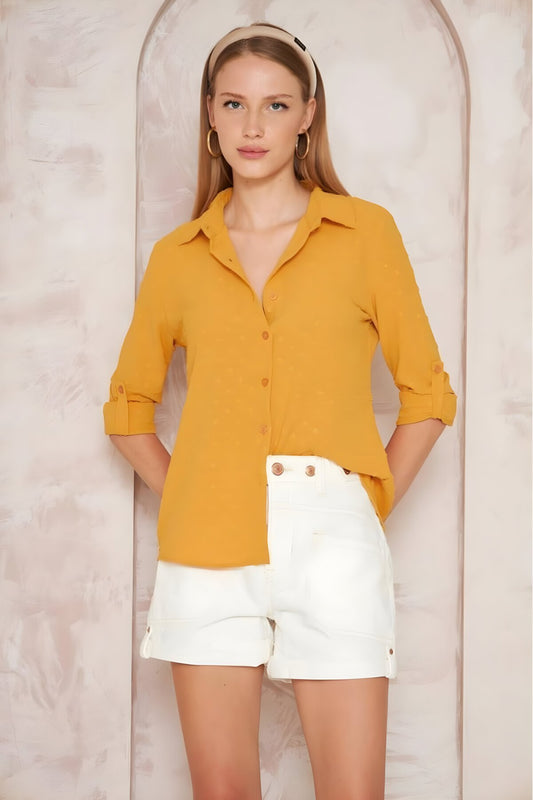 Slim Fit Long Sleeve Mustard Pom-pom Detail Shirt - Blush Pink