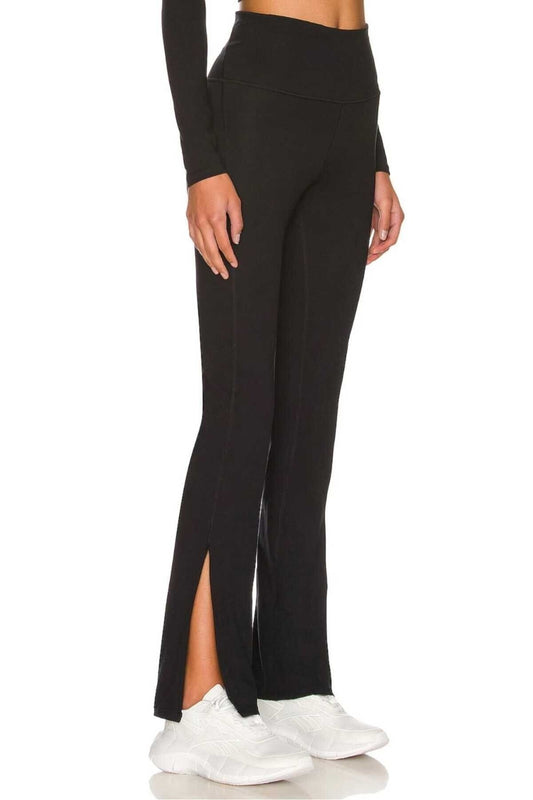 Slim Fit Stretchy Side Slit Pants - Black