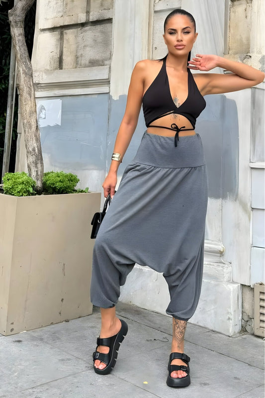 Slouchy High-Waist Authentic Viscose Elasticated-Hem Shalwar Pants - Anthracite