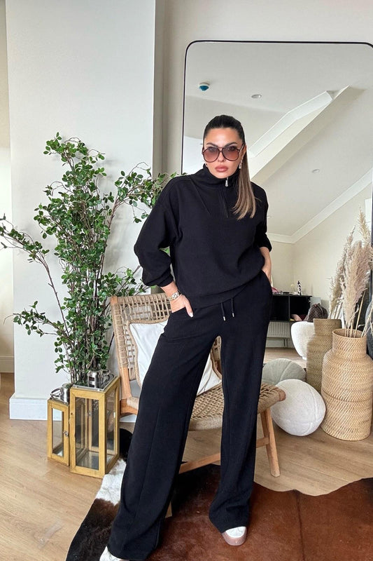 Soft Touch Half-Zip Tracksuit - Black
