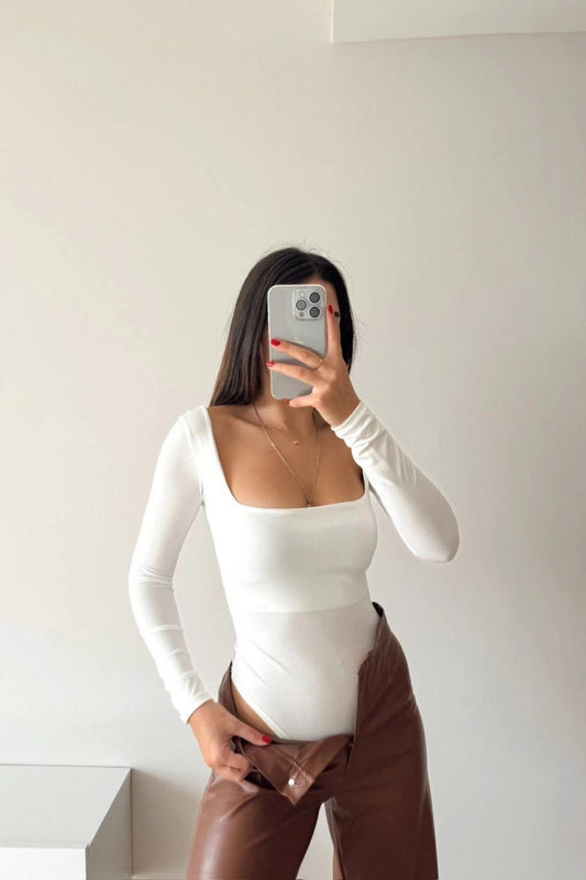 Square Neck Bodysuit - White