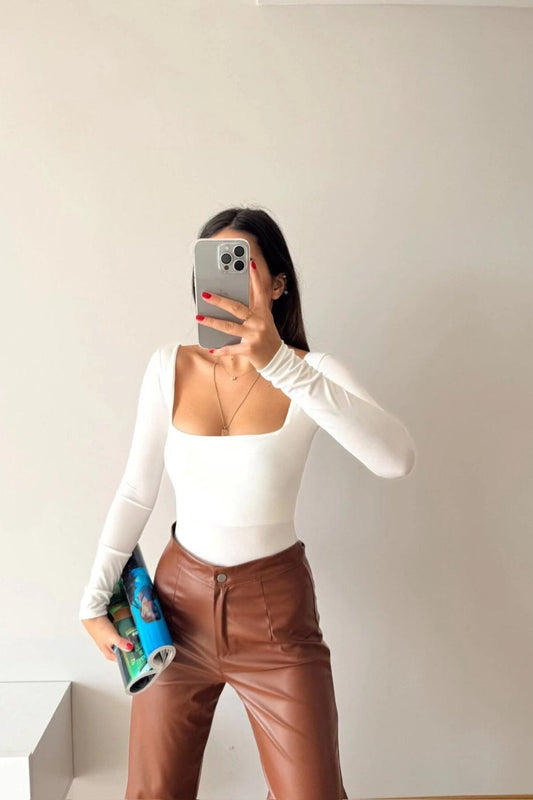 Square Neck Bodysuit - White