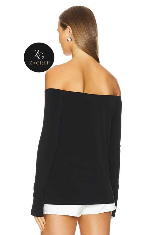 Strapless Double-Layered Silk Jersey Thumbhole Blouse - Black