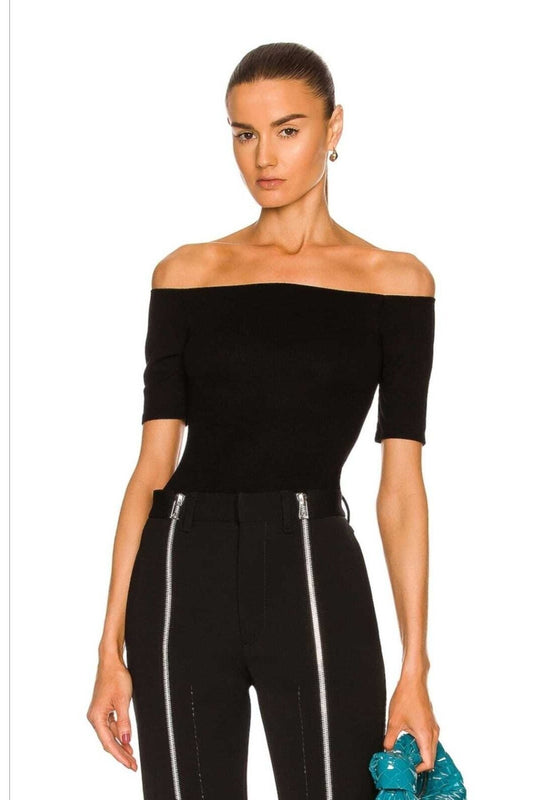 Strapless Short Sleeve Silk Jersey Blouse - Black