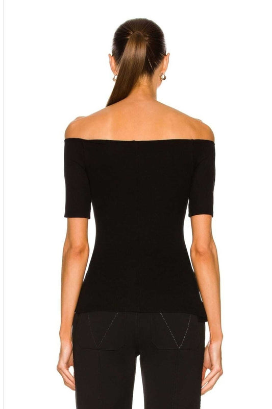 Strapless Short Sleeve Silk Jersey Blouse - Black