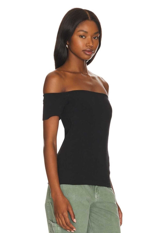 Strapless Short Sleeve Silk Jersey Opaque Blouse - Black