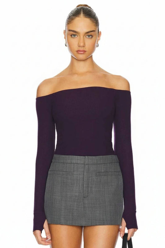 Strapless Silk Jersey Thumb-Hole Blouse - Deep Cherry