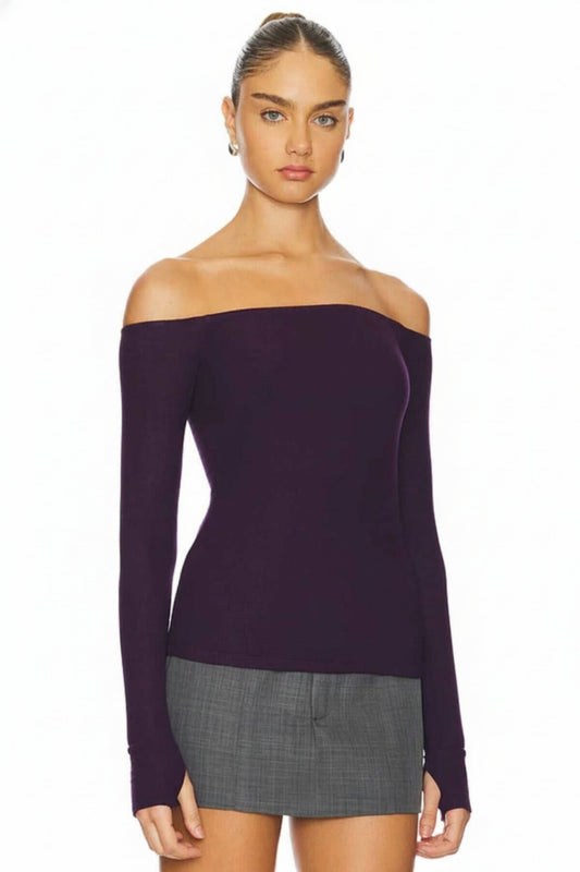 Strapless Silk Jersey Thumb-Hole Blouse - Deep Cherry