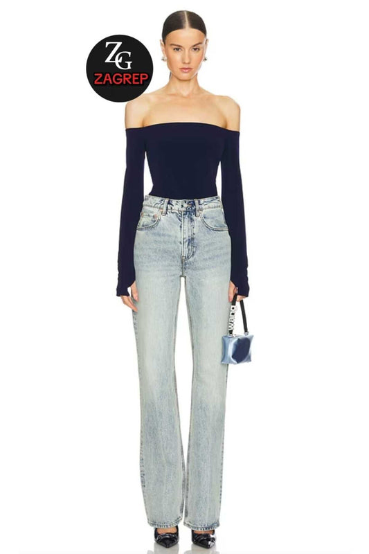 Strapless Silk Jersey Thumb Hole Blouse - Navy Blue