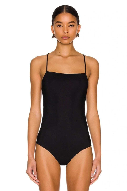 Strappy Silk Jersey Bodysuit - Black