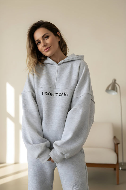 Three-Thread Sweat Embroidered Tracksuit Set - Grey