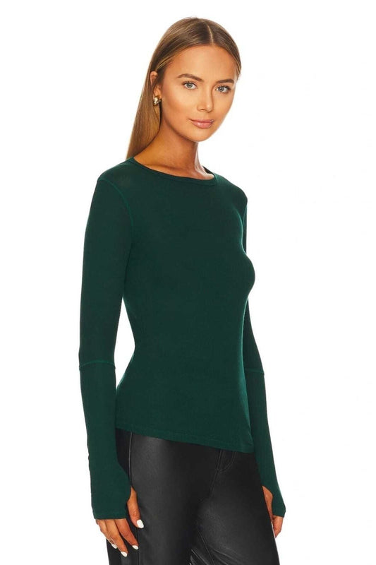 Thumb Hole Silk Jersey Blouse - Emerald Green
