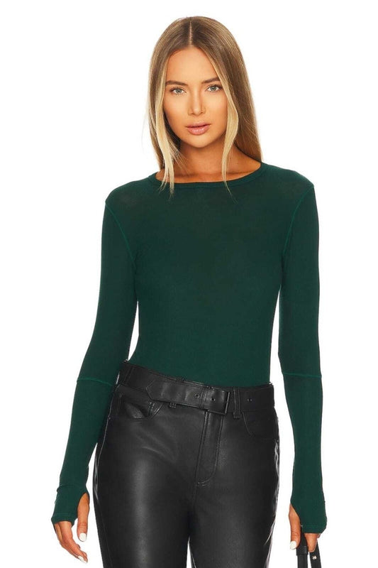 Thumb Hole Silk Jersey Blouse - Emerald Green