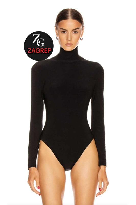 Turtleneck Silk Jersey Bodysuit - Black