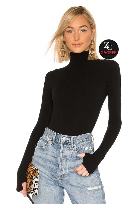 Turtleneck Thumb Hole Bodysuit - Black
