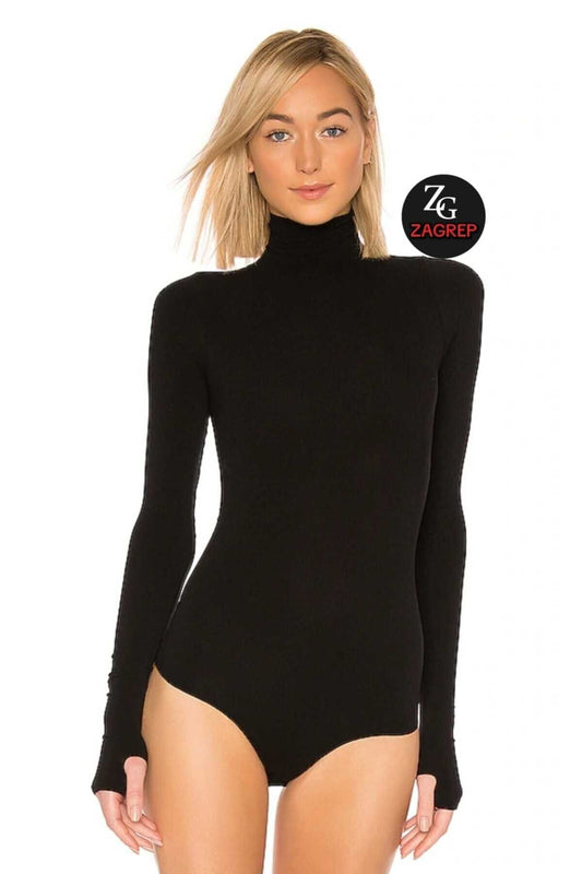 Turtleneck Thumb Hole Bodysuit - Black