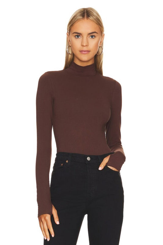 Turtleneck Thumbhole Bodysuit - Brown