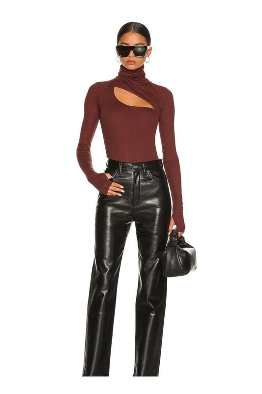 Turtleneck Thumbhole Bodysuit - Burgundy