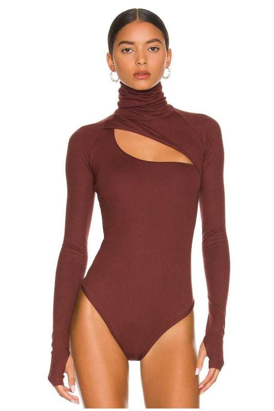 Turtleneck Thumbhole Bodysuit - Burgundy