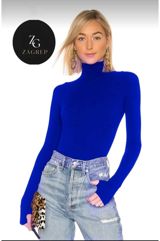 Turtleneck Thumbhole Snap Bodysuit - Cobalt Blue